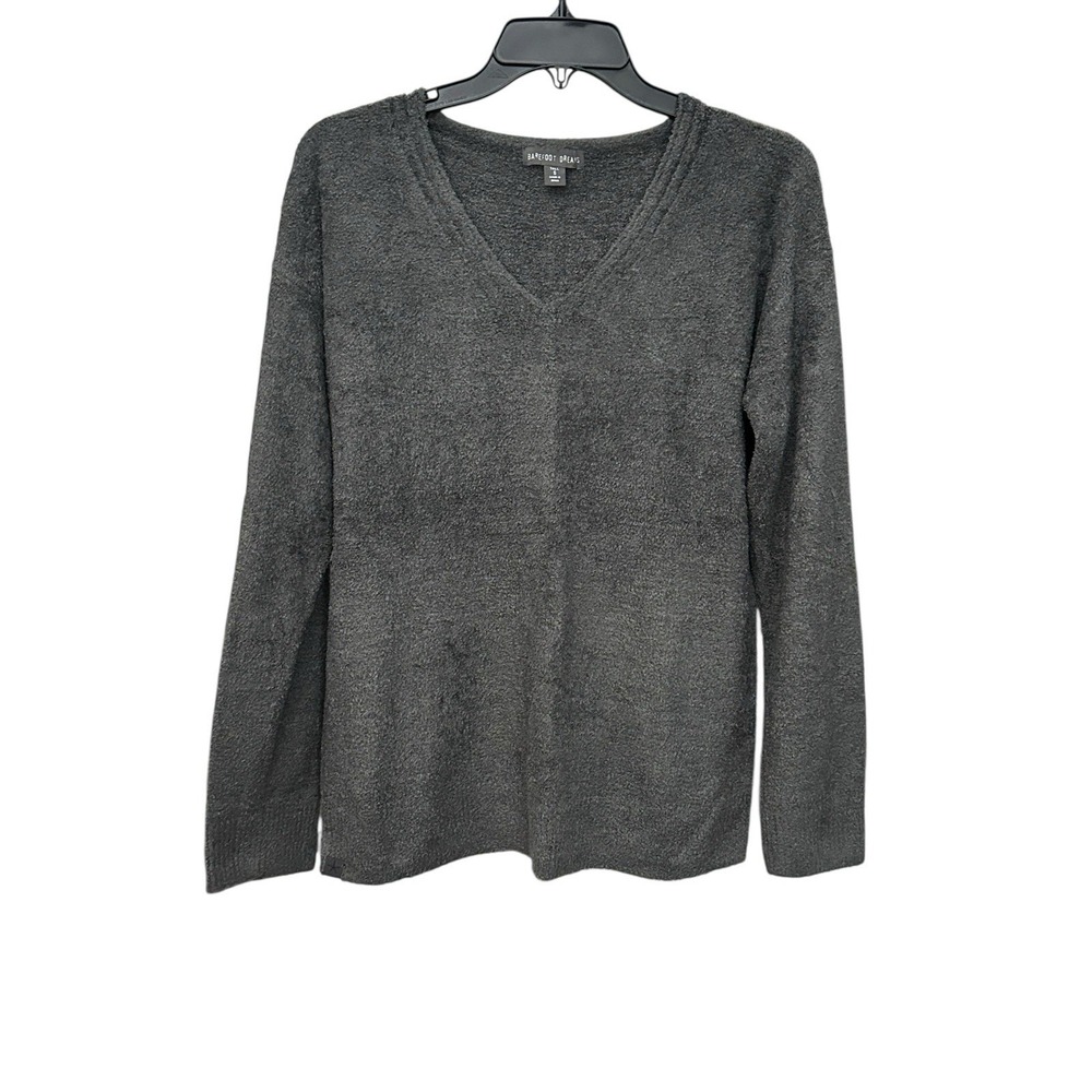 Barefoot Dreams Cozychic Ultra Lite V-Neck Pullover Small Tall Black Gray #B9-3